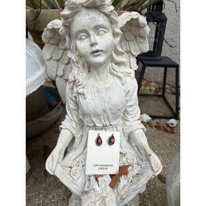 Zuni Handmade Sterling Silver & Red Coral Teardrop Statement Earrings gift read